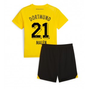 Lacne Dětský Futbalové dres Borussia Dortmund Donyell Malen #21 2023-24 Krátky Rukáv - Domáci (+ trenírky)